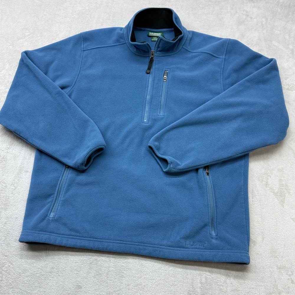 Vintage LL Bean Quarter Zip Fleece Pullover Men Large Blue Mock Neck Pockets Y2K